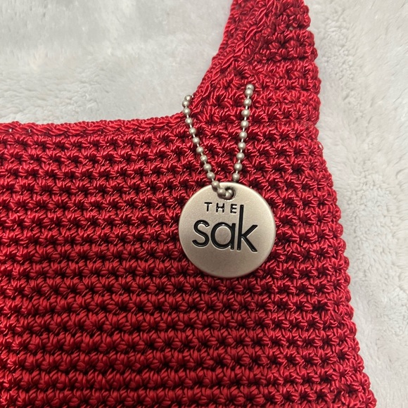 The Sak Woven Crochet Shoulder bag in red. - Picture 3 of 7